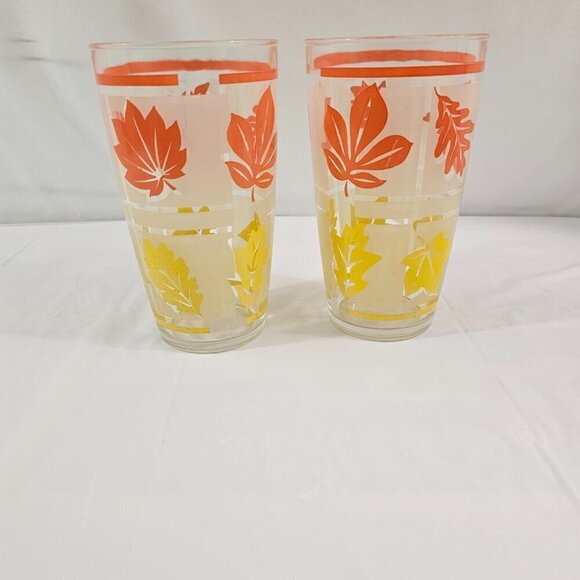 Hazel Atlas Frosted Fall Leaves Large 22 Oz Tumbler Drinking Glasses – Set of 2 - Picture 13 of 17